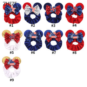 Nouveaux accessoires pour cheveux pour la fête de l'Indépendance, Statue de la Liberté, logo du drapeau américain, nœud en flanelle à paillettes, attaches pour cheveux en forme d'oreilles de souris pour filles - Product Image 6