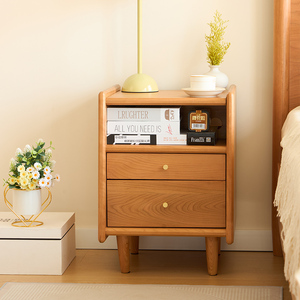 TALONGJ Mesita de Noche Nórdica Minimalista de Madera Maciza Crema, Duradera y Ecológica para Dormitorio - Product Image 3
