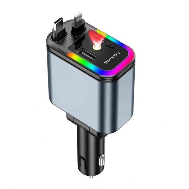 5-in-1 Retractable Fast Charging Car Charger LED Starlight PD 120W Dual Car Charger USB C Fast Charging Car Accessories