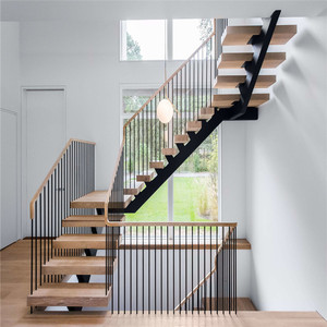 Moderna scala galleggiante interna in acciaio e <span class=keywords><strong>legno</strong></span> Mono traversa con gradino in <span class=keywords><strong>legno</strong></span> e balaustra in acciaio inox - Product Image 6