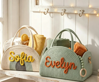 Panier de rangement portable en coton personnalisé avec nom pour maman, idéal pour les voyages en voiture et les accessoires de bébé