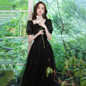 Black Evening Gown A-Line Square Collar Long Dress For Formal Events And Parties - Product Image 2