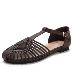 Sandalias Romanas Xuanhui Fashion de 1.5cm con Suela Plana, Punta Cerrada, Tiras Tejidas, Cómodas, Retro, Casuales, Estilo Pescador para Mujer - Product Image 3