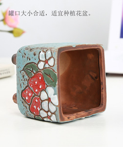 Mini Maceta Cuadrada <span class=keywords><strong>para</strong></span> Suculentas con Diseño de Fresa Pintada a Mano, Color Verde - Product Image 5