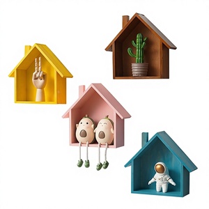 <span class=keywords><strong>Petite</strong></span> maison en bois rétro vintage, décoration murale d'entrée, étagère décorative murale peinte par pulvérisation, design simple pour - Product Image 2