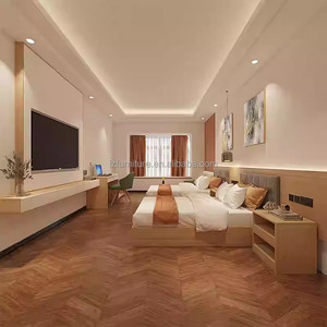 Ensembles complets de mobilier de chambre d'hôtel : Lit simple en bois avec tête de lit, tables de chevet et meuble TV pour projet hôtelier 3 étoiles OEM - Product Image 1