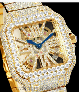 Montres à <span class=keywords><strong>mouvement</strong></span> suisse de luxe en acier inoxydable, <span class=keywords><strong>montre</strong></span> à quartz avec diamants Moissanite VVS sertis, <span class=keywords><strong>montre</strong></span> ajourée pour hommes et femmes - Product Image 5