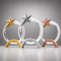 Trophée en cristal en forme d'étoile, ensemble or, argent, bronze, avec logo personnalisé imprimé UV, base en métal en forme d'arche, 19x15x3cm, récompense moderne, vente en gros, OEM