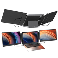 Extenseur d'écran portable S3 à double moniteur 14 pouces FHD 1080P, triple écran pour ordinateur portable compatible MAC/Windows/Chrome, pour ordinateurs portables de 13 à 17 pouces, type IPS, Type-C