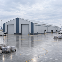 Entrepôt en acier pour la logistique aéroportuaire avec portes extra hautes, panneaux isolants et espace de stockage flexible