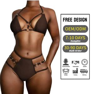 Tanga Halter Sólida de Todos los Colores y Tallas Personalizadas, con Ribete de Alta Calidad, Fabricación OEM/ODM, Anillos Metálicos, Traje de Baño Translúcido para Mujer - Product Image 1