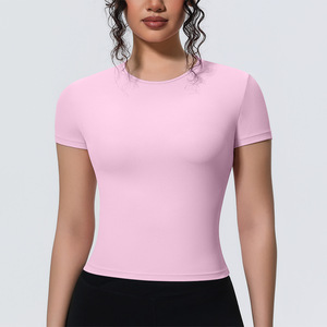 Hauts de sport YIYI à séchage rapide pour femmes, coupe ajustée, athlétiques, pour la course, la gym, le yoga, manches courtes, respirants, col rond - Product Image 5