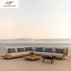 Sofa jati tahan air luar ruangan, Set Vila santai kombinasi perlindungan matahari padat mebel Taman Taman