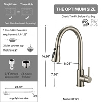 Robinet de cuisine contemporain SUS304 avec douchette extractible, monotrou, arc haute, rotation 360°, cartouche céramique, composants conformes NSF, OEM