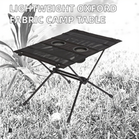 Table pliante en tissu Oxford en alliage d'aluminium avec double porte-gobelets - Table de camping et d'extérieur portable pour barbecue et pique-nique