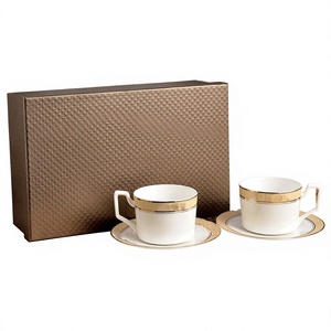 Gold Plaid Eco-Friendly Europe High-end Modern Luxury Ceramic 2-Piece Cup <b>Set</b> <b>Gift</b> Box Afternoon Coffee <b>Tea</b> Cup with Saucer - Product Image 3