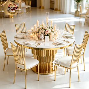 ชุดโต๊ะรับประทานอาหารหรูหราสไตล์โมเดิร์นสำหรับงานเลี้ยง วัสดุสแตนเลสสีทอง เหมาะสำหรับใช้ในอพาร์ทเมนต์หรือกลางแจ้ง - Product Image 5