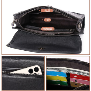 Sac à bandoulière pour hommes en cuir véritable noir, petit sac carré pour les loisirs et les voyages, printemps 2024 - Product Image 3