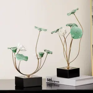Creative artistic metal home office decor ceramic lotus flower leaves price golden supplier artificial flower ornament gift
