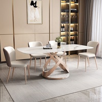 Meubles d'hôtel de luxe nordiques modernes et personnalisés fabriqués en Chine, table à manger 8 places avec base en métal blanc et pierre frittée