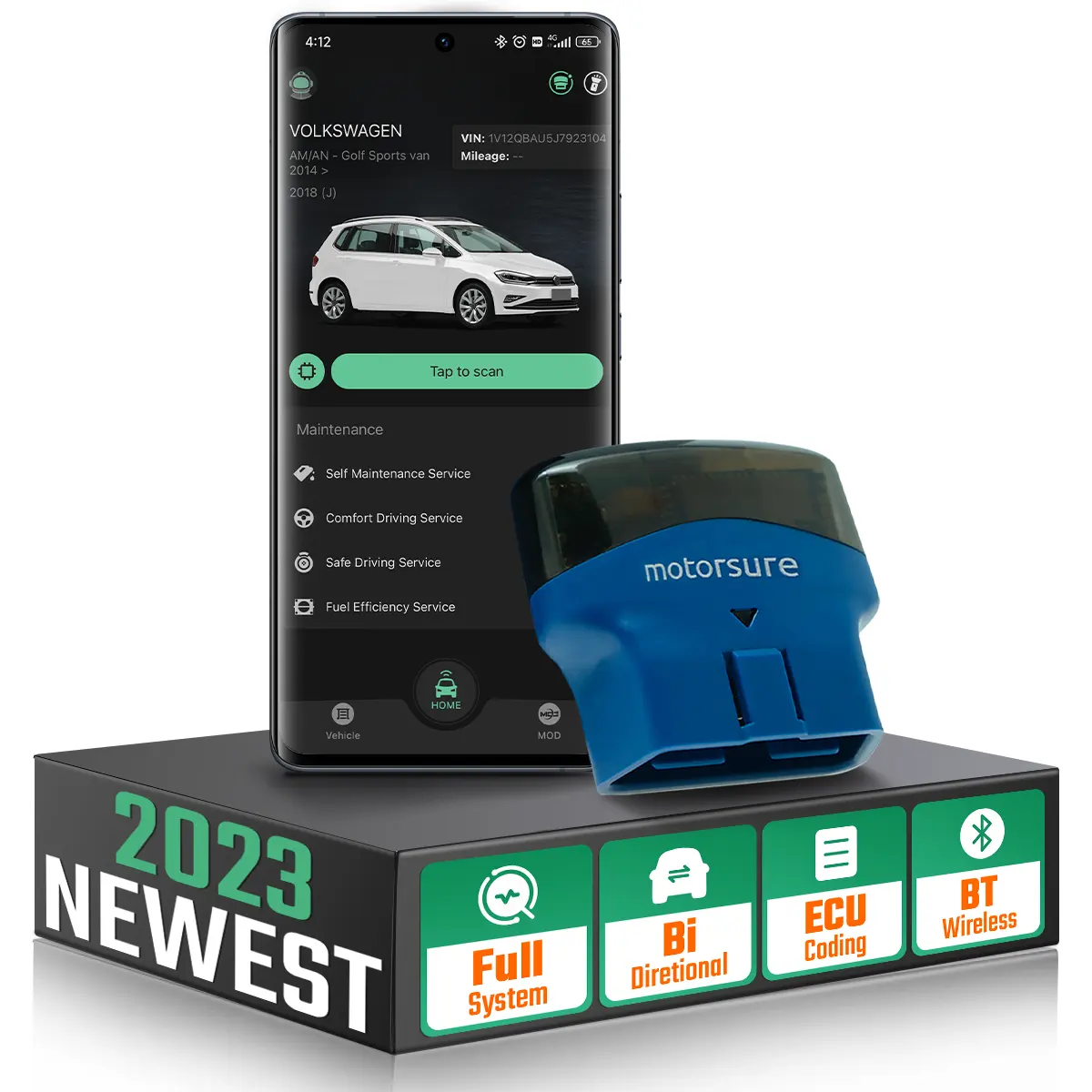 Motorsure: OBD2 Escáner bidireccional Bluetooth para diagnóstico completo del sistema-Inicio de sesión de seguridad y prueba activa