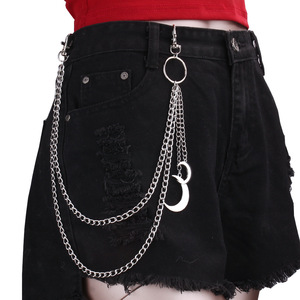 Cadena de cintura Yueli, cadena de cuerpo unisex de estilo punk con colgante de luna y anillos de metal de varias capas, aleación de zinc, para uso diario. - Product Image 3