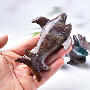 Sculptures de requins en jaspe océanique de haute qualité en pierre naturelle sculptée, pour la décoration de bureau, vente en gros - Product Image 2