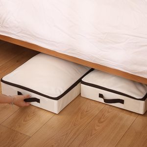 Modern <b>Rectangle</b> Fabric Clothing Organizer with Handles Foldable Stackable Under Bed Storage <b>Bin</b> 35L Capacity White Brown Trim - Product Image 6