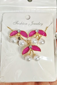 Conjuntos de joyería nupcial fina, pendientes de collar chapados en oro, pendientes de tuerca de goteo de aceite de perla de cereza roja negra para mujer - Product Image 3