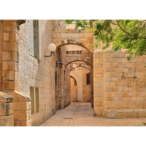 Kudüs eski şehir şehir sokakları evler dar sokak zemin taşlar kaya duvar kale arka plan doğum günü partisi odası dekorasyon - Product Image 1