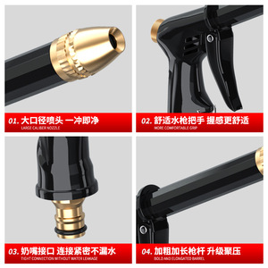 ปืนฉีดน้ำแรงดันสูง หัวฉีดโลหะผสมสีดำ สำหรับล้างรถ รดน้ำสวน - Product Image 4