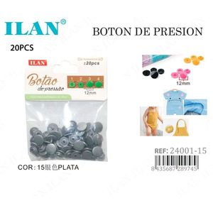 Ilan Chiusura a scatto 12mm in plastica color argento 20 pezzi per abbigliamento e artigianato - Product Image 1