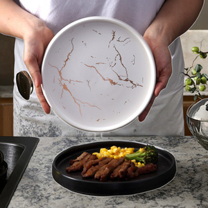 Brett Luxe Nordique Marbre Rectangulaire Ovale En Céramique Steak Assiette Snacks Assiettes Western Blanc Noir Hôtels <span class=keywords><strong>Faïence</strong></span> Servir Plateaux - Product Image 4