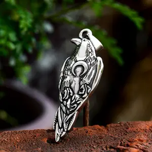 Wholesale Cute Animal Shape Jewelry Stainless Steel Silver Color Viking Ravin Crow Pendant For Men Boy