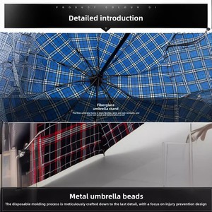 Manual Large Polyester Plaid Three-Fold Advertising Gift <b>Umbrella</b> with Custom Print Logo and UV Protection - Product Image 3