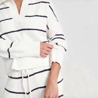 Ensemble pyjama en tricot rayé certifié OEKO-TEX pour femme, 2 pièces : haut court et pantalon large, vêtements d'intérieur, fabricant et fournisseur