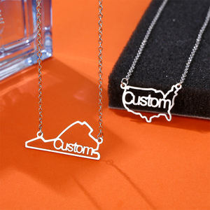 Collier avec pendentif personnalisé en acier inoxydable, <span class=keywords><strong>carte</strong></span> du <span class=keywords><strong>monde</strong></span> personnalisée, design minimaliste New York, <span class=keywords><strong>nom</strong></span> personnalisé - Product Image 1