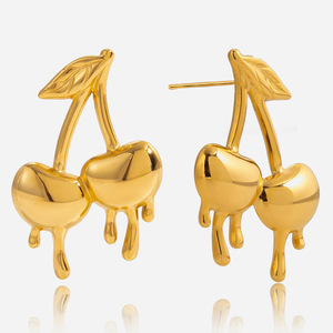 ต่างหูเชอร์รี่หยดน้ำเคลือบทอง 18K สแตนเลสสตีล เครื่องประดับแฟชั่น ต่างหูผู้หญิง - Product Image 1