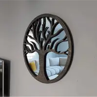 Зеркало для ванной комнаты с деревянной рамкой в виде дерева жизни