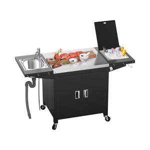 Armoires de cuisine d'extérieur, armoire de rangement verrouillable en acier inoxydable, bac à glace pour évier, table de préparation de patio pour la cuisson au barbecue - Product Image 2