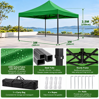 Gazebo pliable 3*3M, imperméable, toile Oxford 420D enduite de PVC, tente pliante avec structure en acier thermolaqué