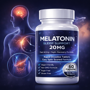 Melatonina 20mg, Suplemento para Dormir, Cápsulas de Acción Rápida para la Recuperación Nocturna, Vegano, Sin GMO, Sin Azúcar, Sin Gluten - Product Image 1