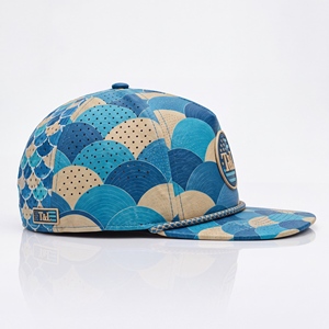 Casquette de golf Snapback à visière plate, motif écailles de poisson, bleu beige, avec patch PVC imperméable, cordon, 5 panneaux, perforations laser, respirante, pour hommes et femmes - Product Image 5