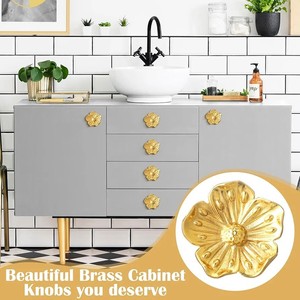 Brass <b>Cabinet</b> <b>Knobs</b> <b>Gold</b> Flower Shape Contemporary Design For Kitchen Bathroom Furniture Handles - Product Image 1