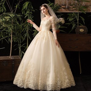 Wedding Dress Ball Gown Sweetheart Neckline Long Sleeve Off White Beige Train Natural Waist Polyester Fiber - Product Image 2