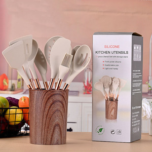11 cái nhà bếp Silicone <span class=keywords><strong>Cookware</strong></span> Set sinh thái thân thiện chịu nhiệt thìa Spoon Set không dính nấu ăn đồ dùng Set với gỗ xử lý - Product Image 3