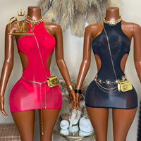 New Trendy Manufacturer Lady Dress Fashion Shiny Mesh See Through Mini Dress Sexy Club Hollow Out Dresses Women Lady Elegant