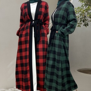 Super Soldes d'Usine : Nouvelle Abaya Longue Islamique de Dubaï à Motif Quadrillé avec Poches – Collection Automne 1443 # - Product Image 1