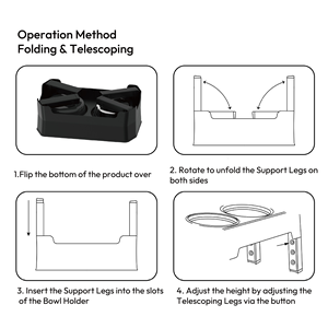 Elecpet mangkuk hewan peliharaan ganda 4 tinggi dapat diatur antiselip besar mangkuk makanan kucing anjing naik 304 baja tahan karat dengan desain kustom hitam - Product Image 3