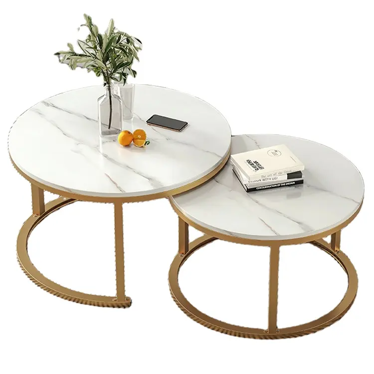 Orngefurn combination style table set SUS base marble pattern italian slate round coffee table